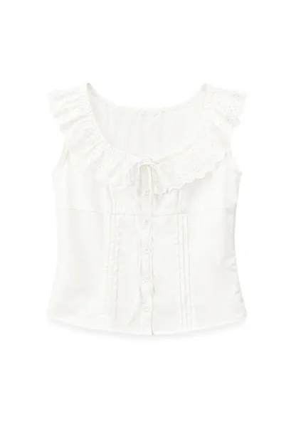 Lace Trim Ruffled Sleeve Corset Top Shirt