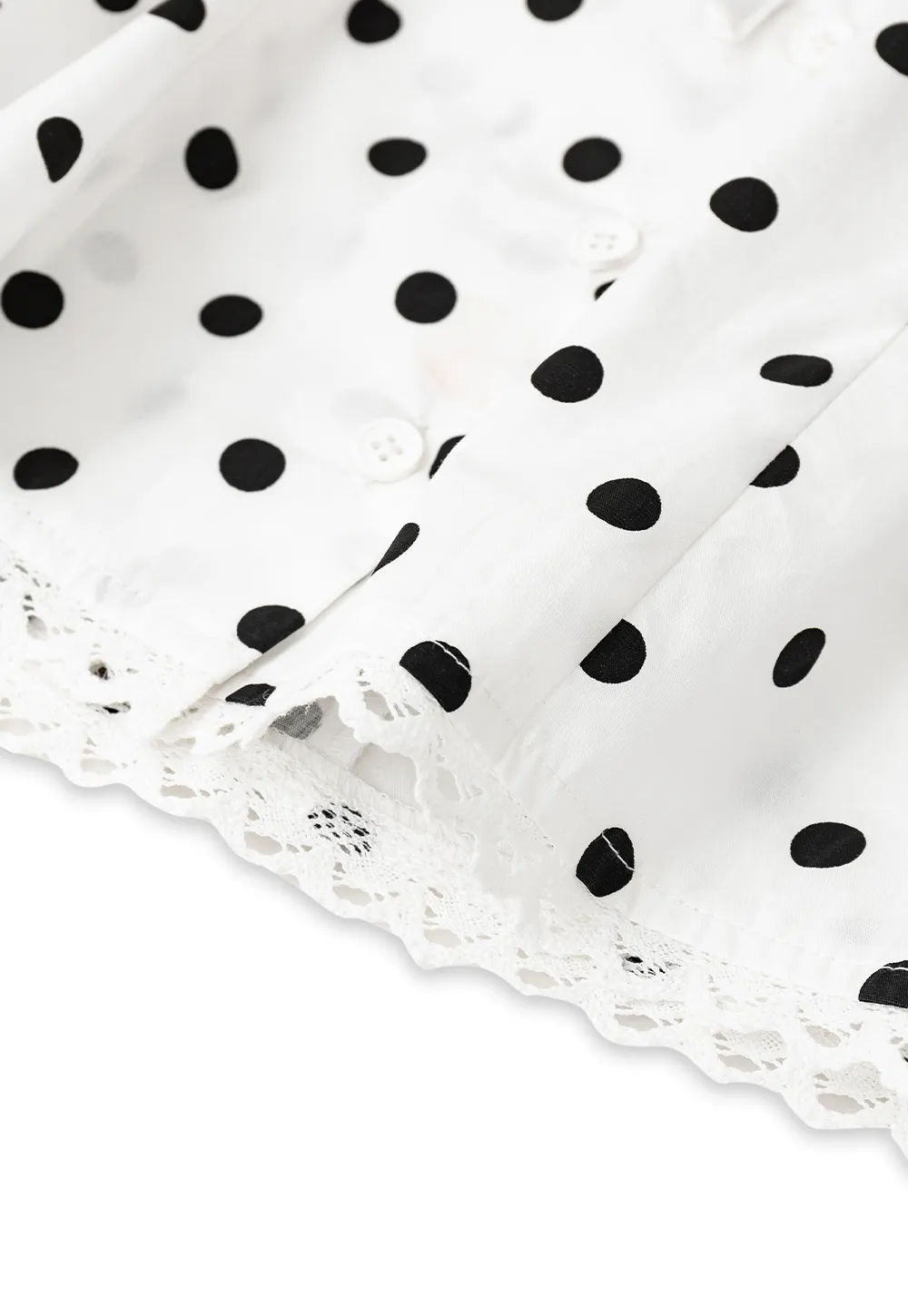 Polka Dot Print Lace Trim Short Sleeve Shirt