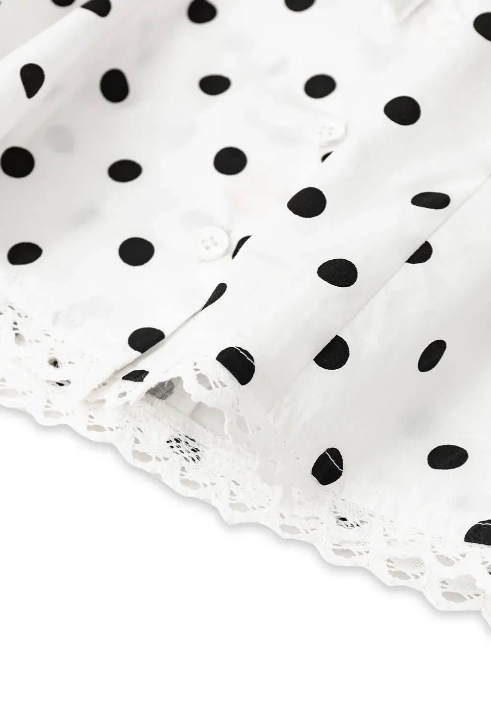 Polka Dot Print Lace Trim Short Sleeve Shirt