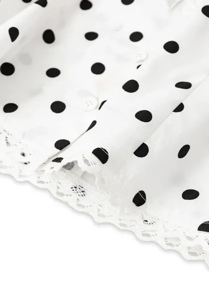 Polka Dot Print Lace Trim Short Sleeve Shirt