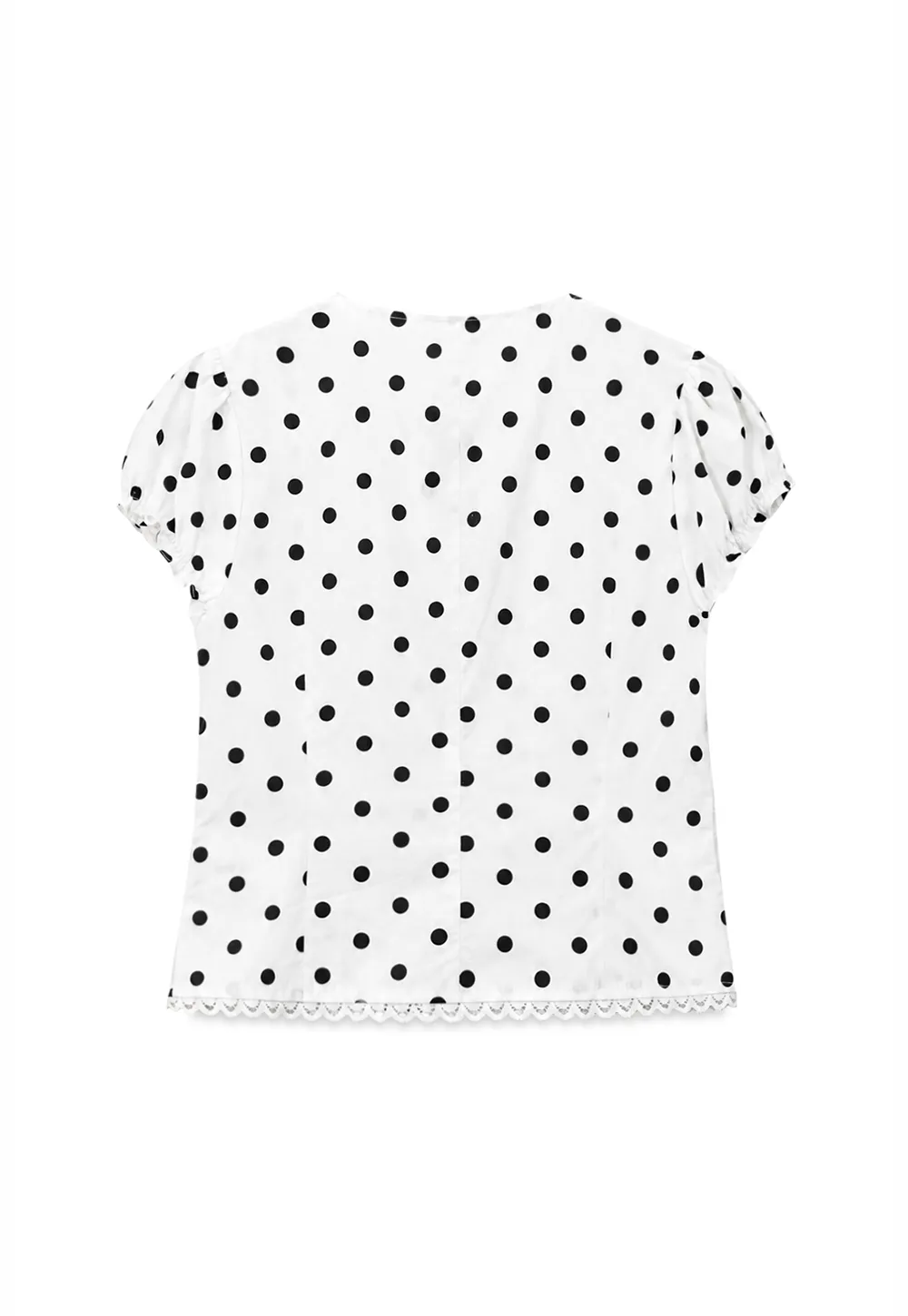 Polka Dot Print Lace Trim Short Sleeve Shirt
