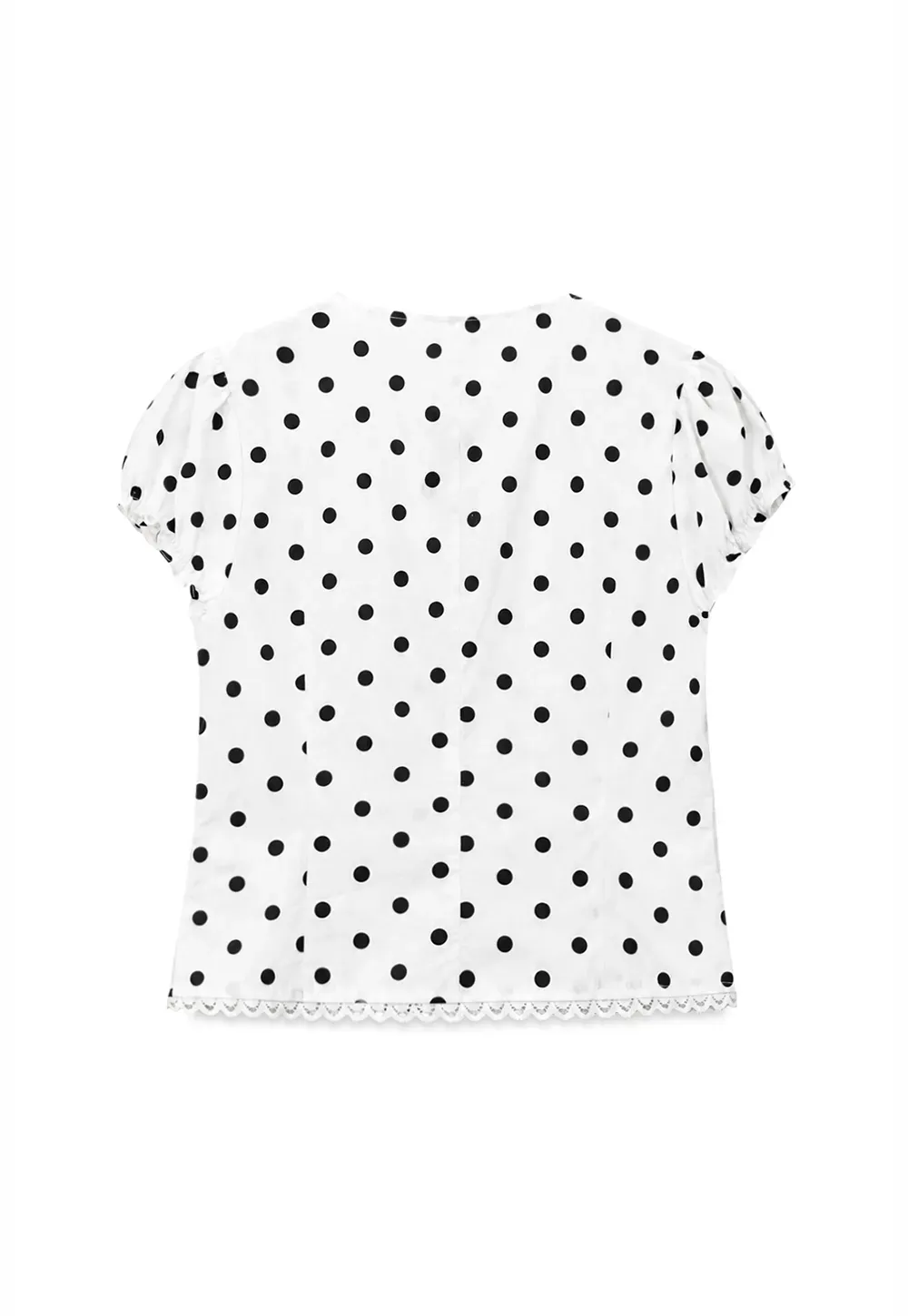 Polka Dot Print Lace Trim Short Sleeve Shirt