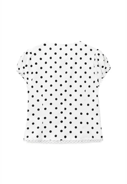 Polka Dot Print Lace Trim Short Sleeve Shirt