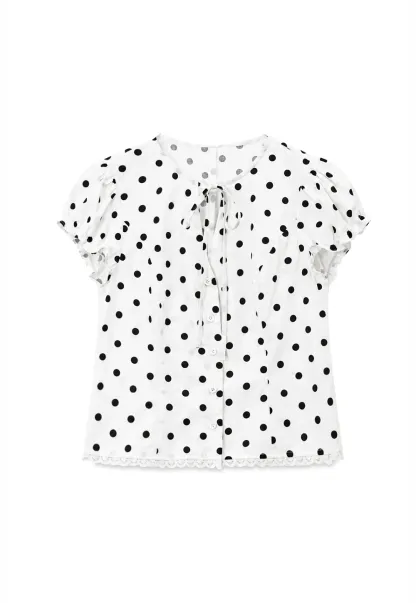 Polka Dot Print Lace Trim Short Sleeve Shirt