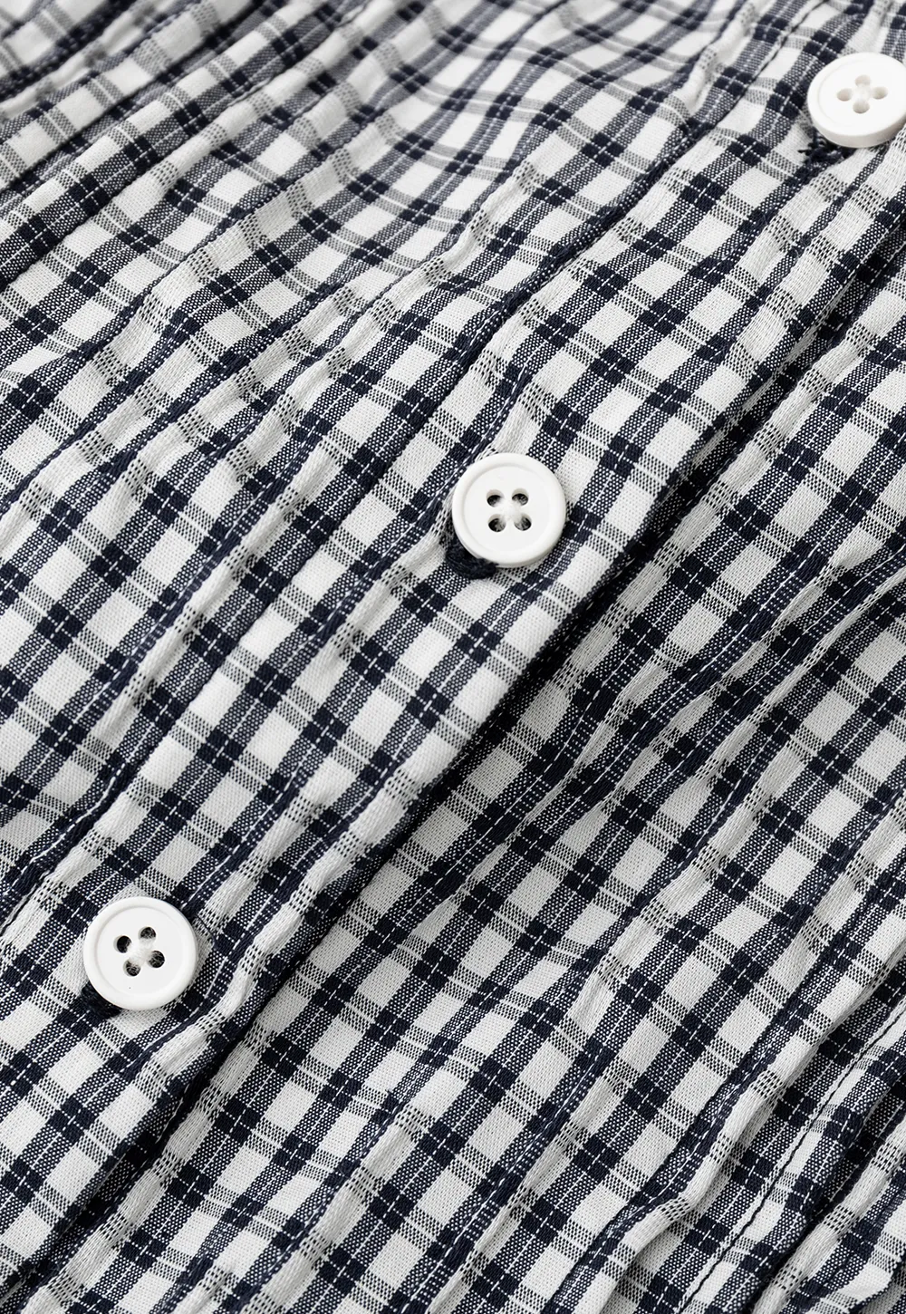 Gingham Check Puffed Sleeve Button Down Shirt