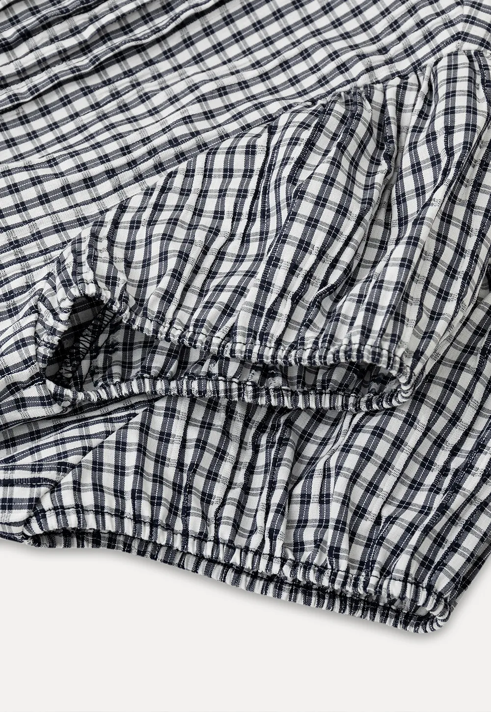 Gingham Check Puffed Sleeve Button Down Shirt