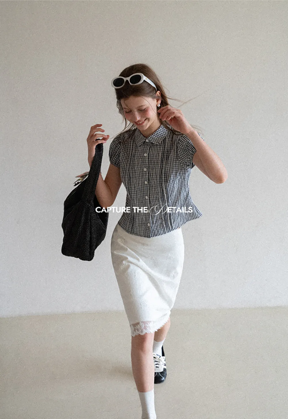 Gingham Check Puffed Sleeve Button Down Shirt
