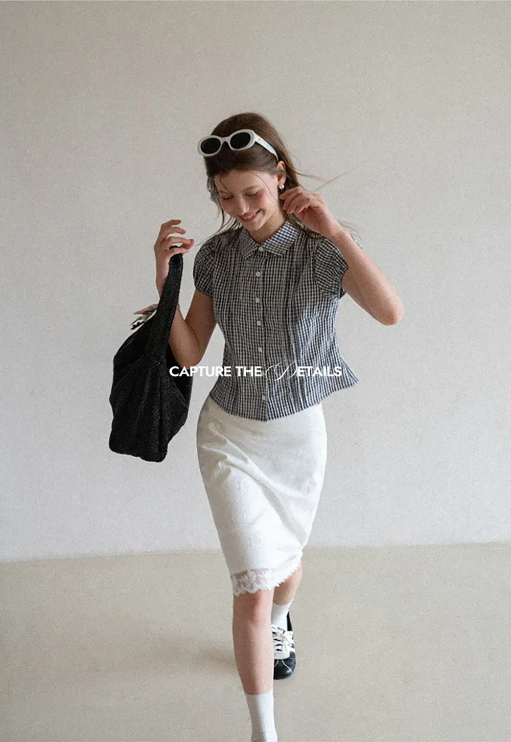 Gingham Check Puffed Sleeve Button Down Shirt