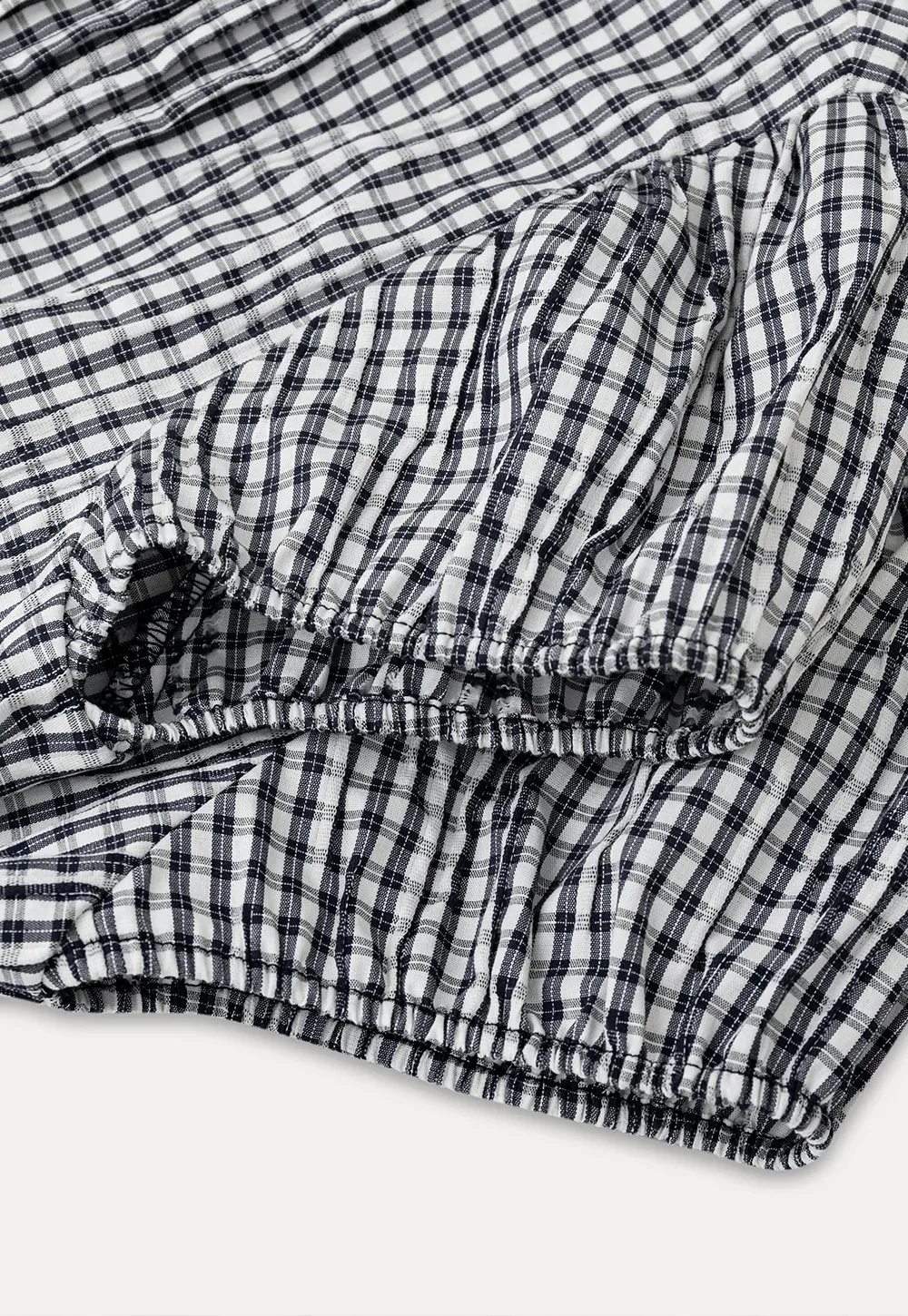 Gingham Check Puffed Sleeve Button Down Shirt