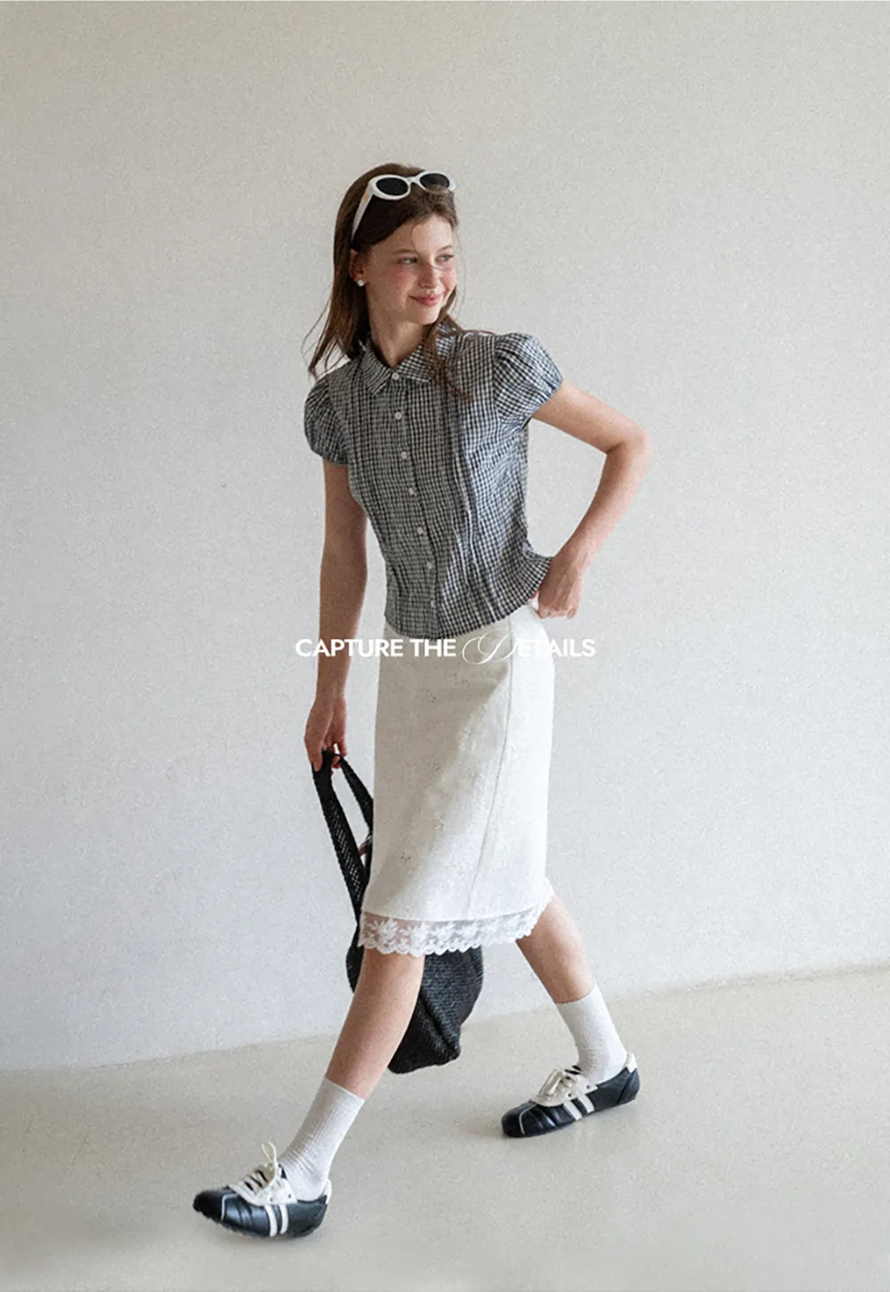 Gingham Check Puffed Sleeve Button Down Shirt