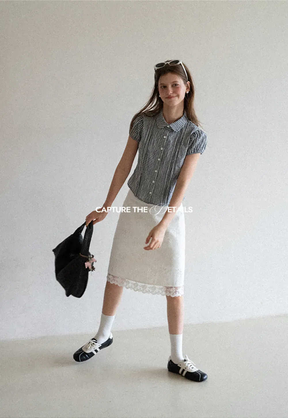 Gingham Check Puffed Sleeve Button Down Shirt