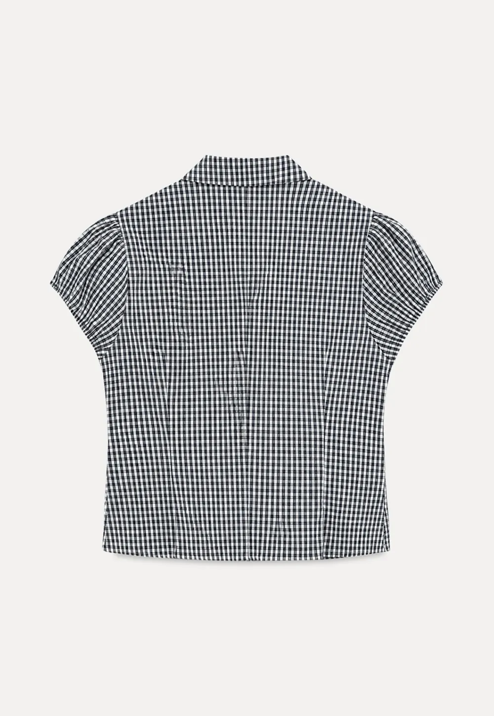 Gingham Check Puffed Sleeve Button Down Shirt