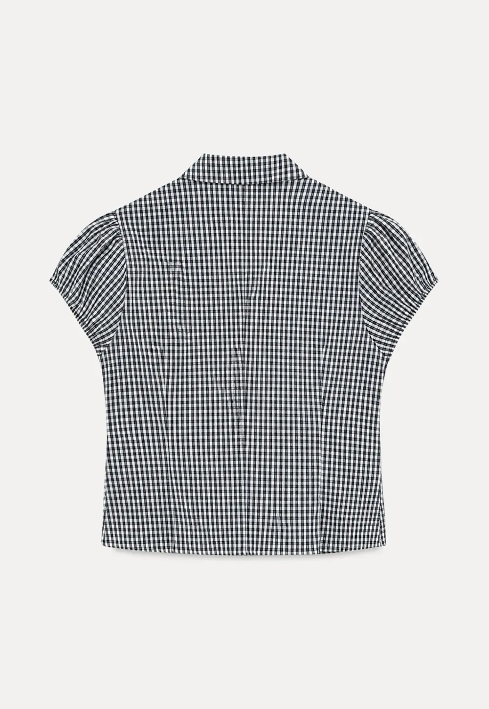 Gingham Check Puffed Sleeve Button Down Shirt