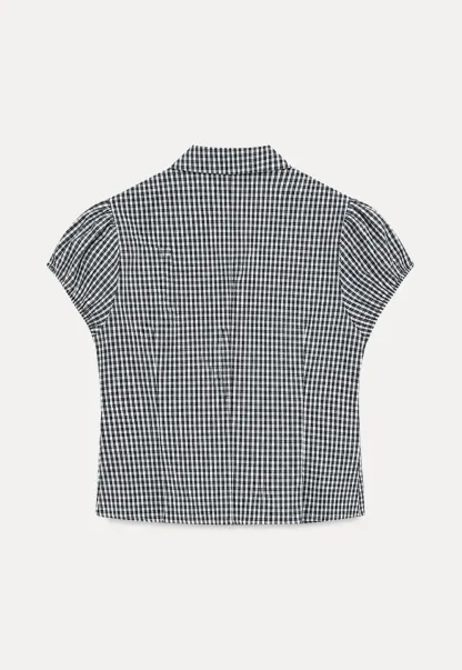 Gingham Check Puffed Sleeve Button Down Shirt