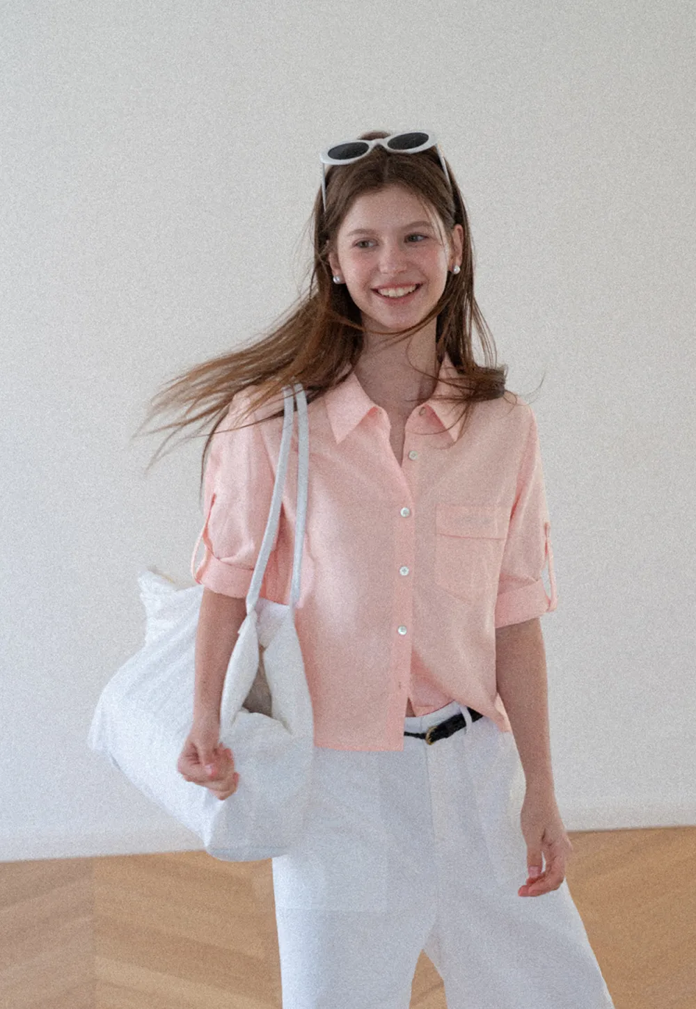 Short Sleeve Button Down Shirt with Roll Up Cuffs