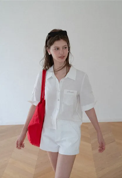 Short Sleeve Button Down Shirt with Roll Up Cuffs