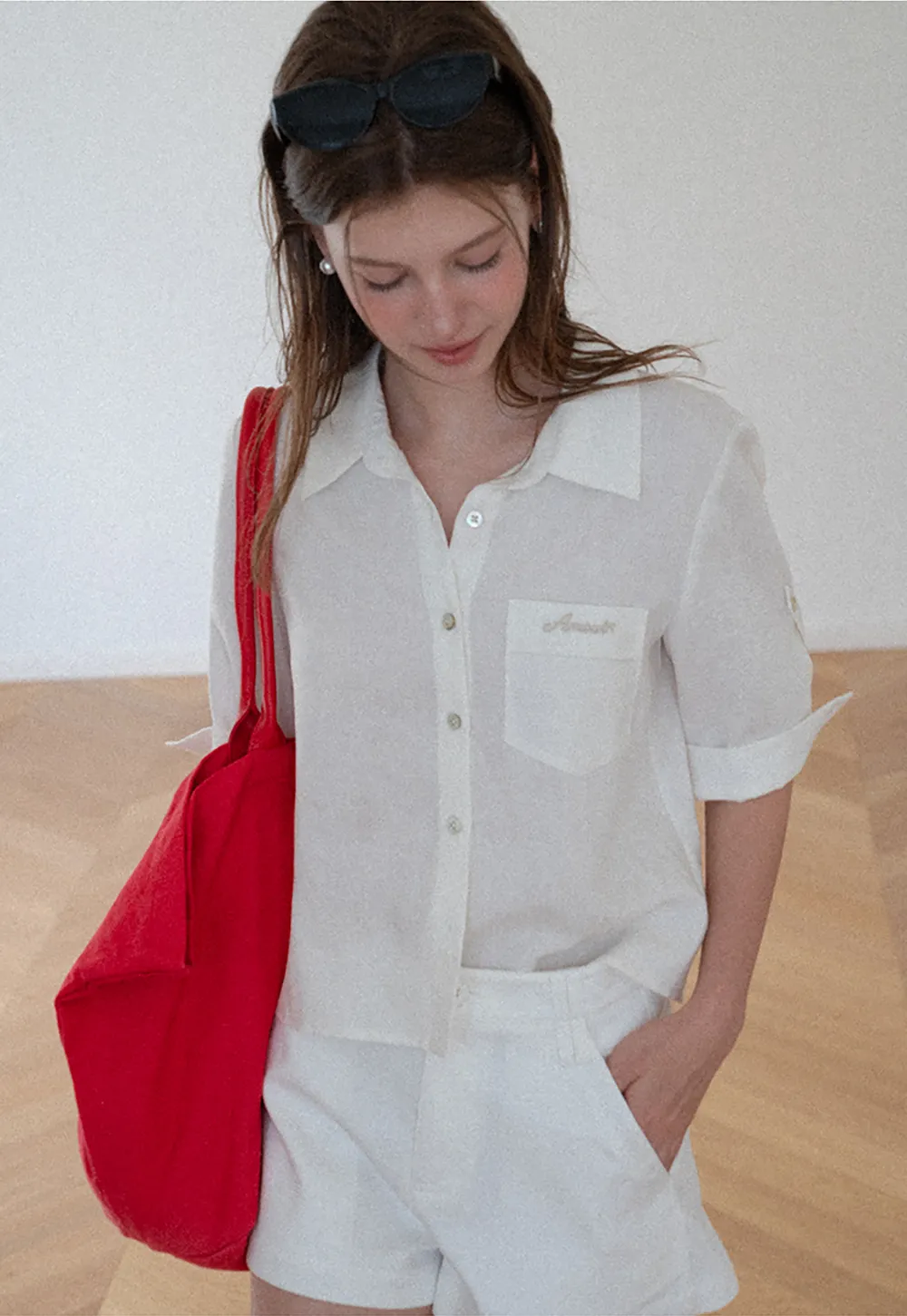 Short Sleeve Button Down Shirt with Roll Up Cuffs