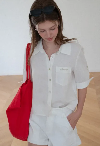 Short Sleeve Button Down Shirt with Roll Up Cuffs