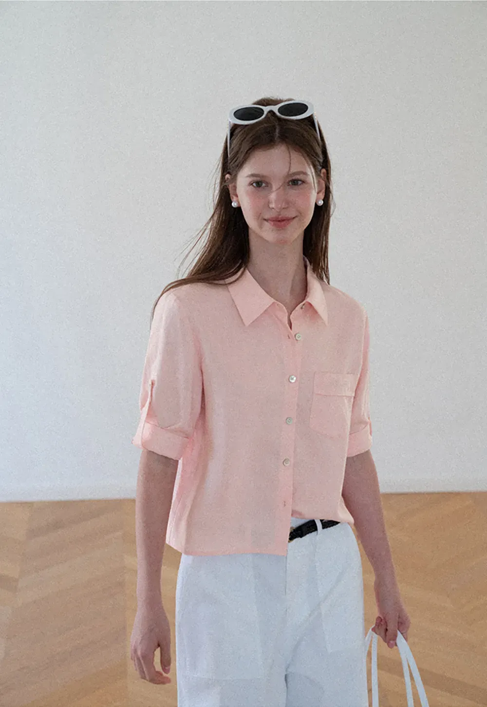 Short Sleeve Button Down Shirt with Roll Up Cuffs