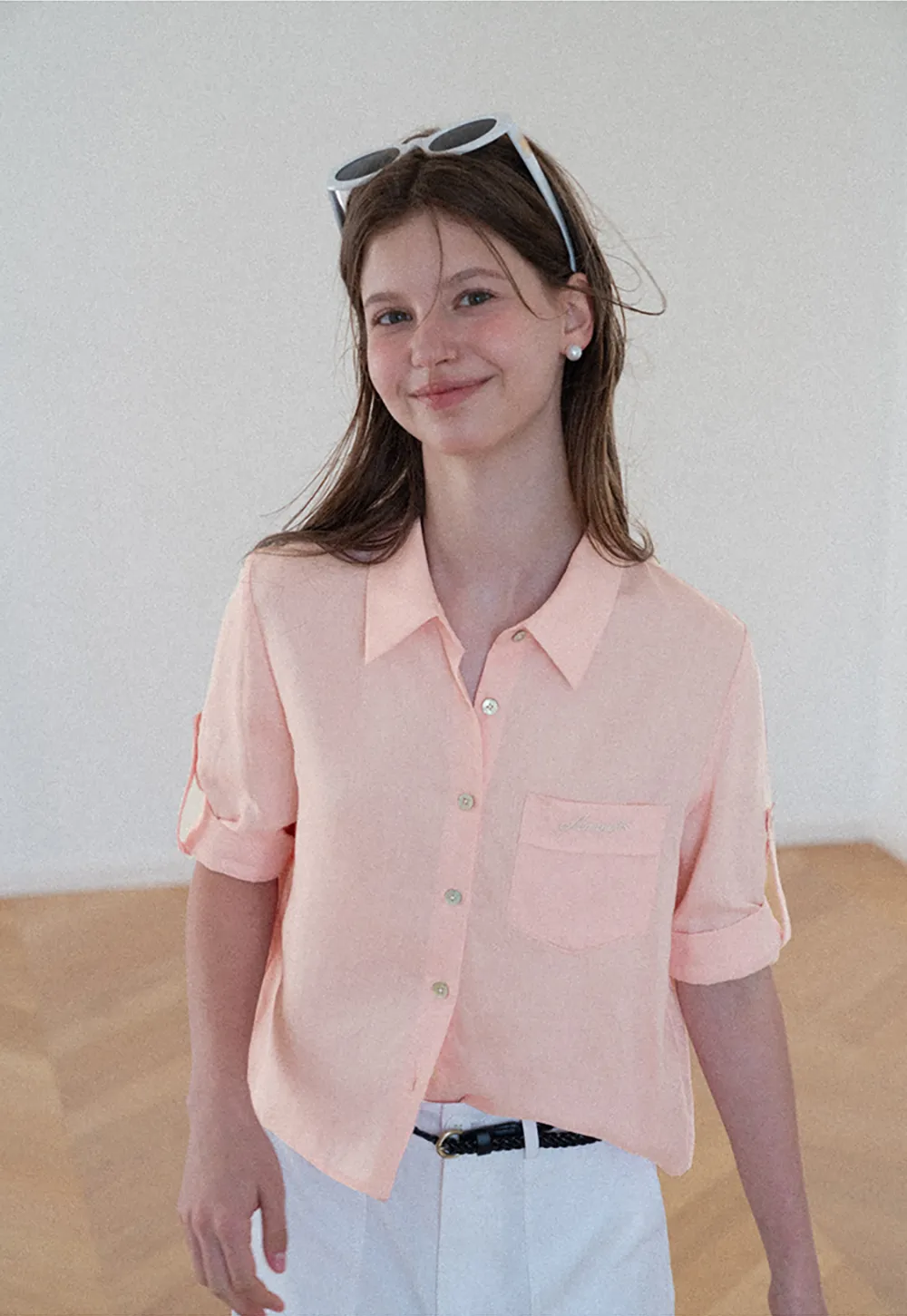 Short Sleeve Button Down Shirt with Roll Up Cuffs