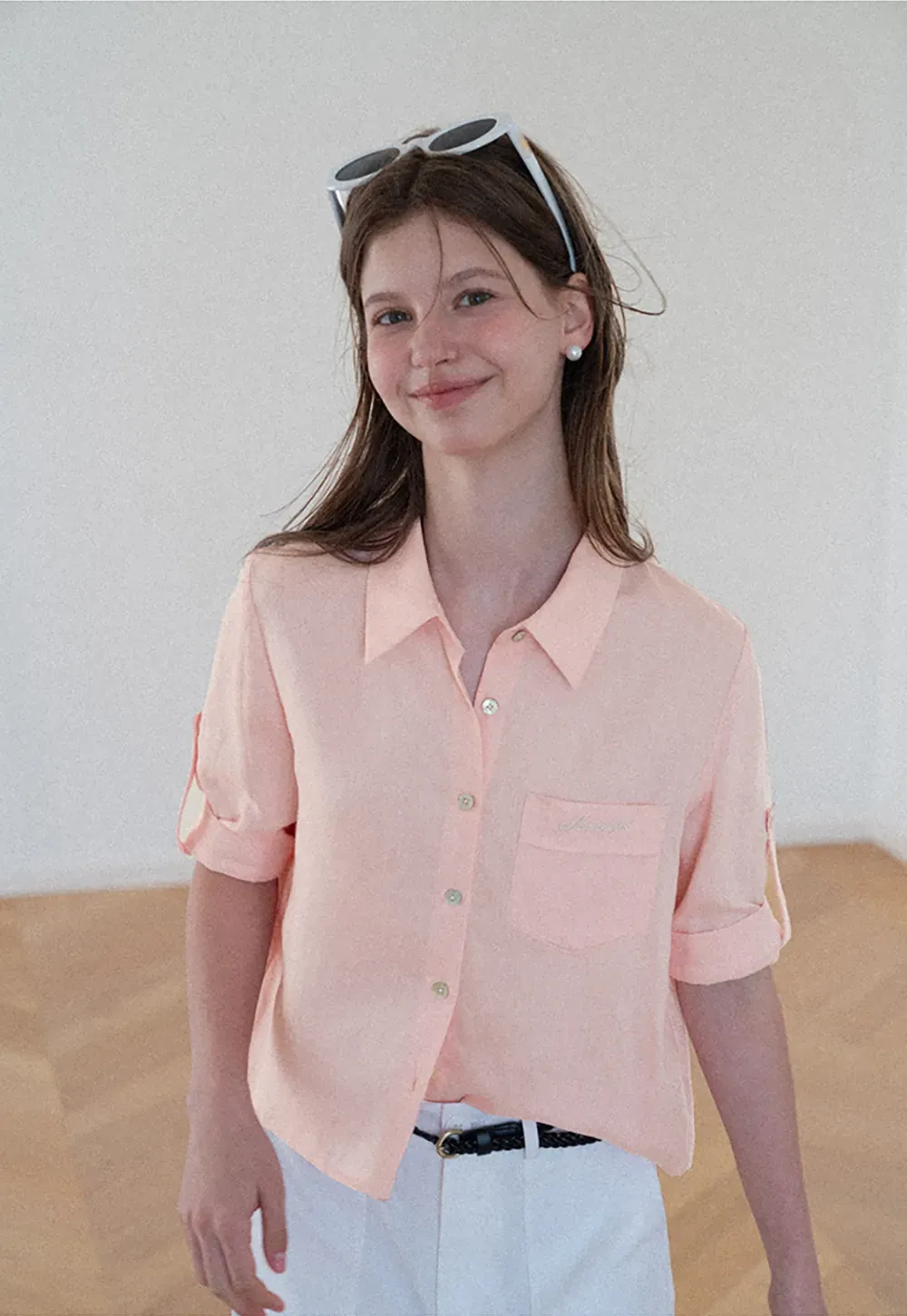 Short Sleeve Button Down Shirt with Roll Up Cuffs
