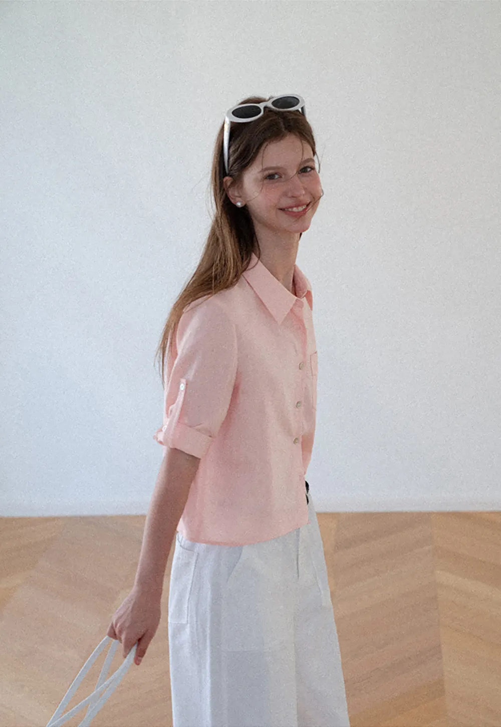 Short Sleeve Button Down Shirt with Roll Up Cuffs