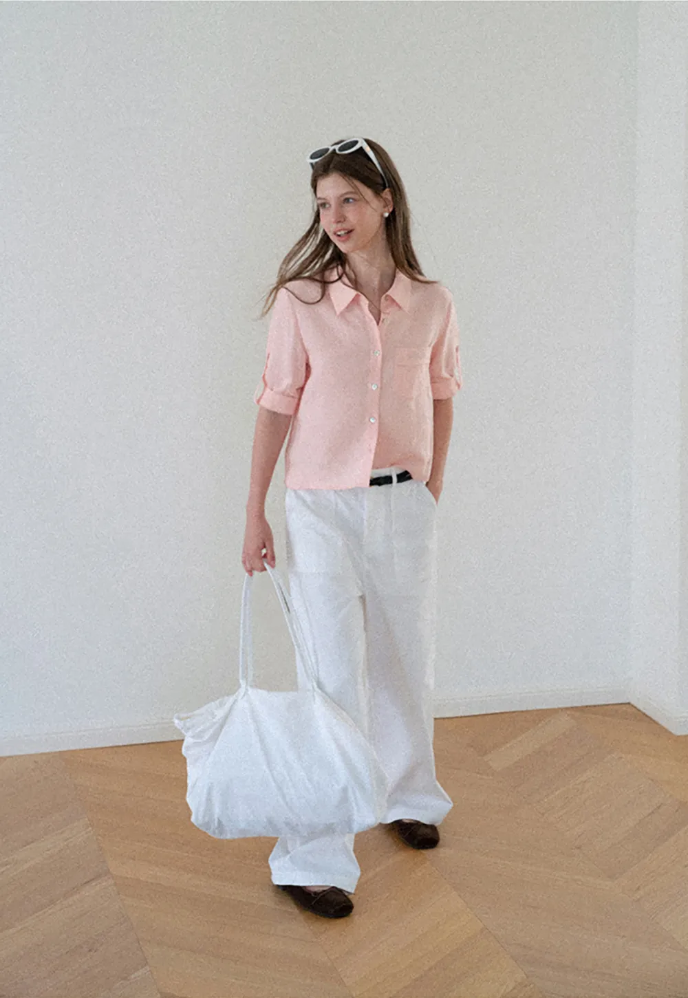 Short Sleeve Button Down Shirt with Roll Up Cuffs