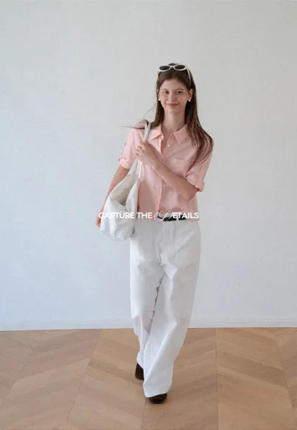Short Sleeve Button Down Shirt with Roll Up Cuffs
