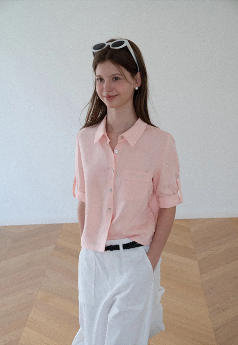 Short Sleeve Button Down Shirt with Roll Up Cuffs