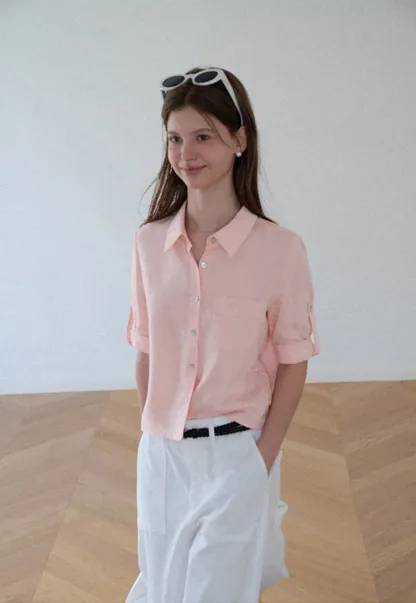 Short Sleeve Button Down Shirt with Roll Up Cuffs