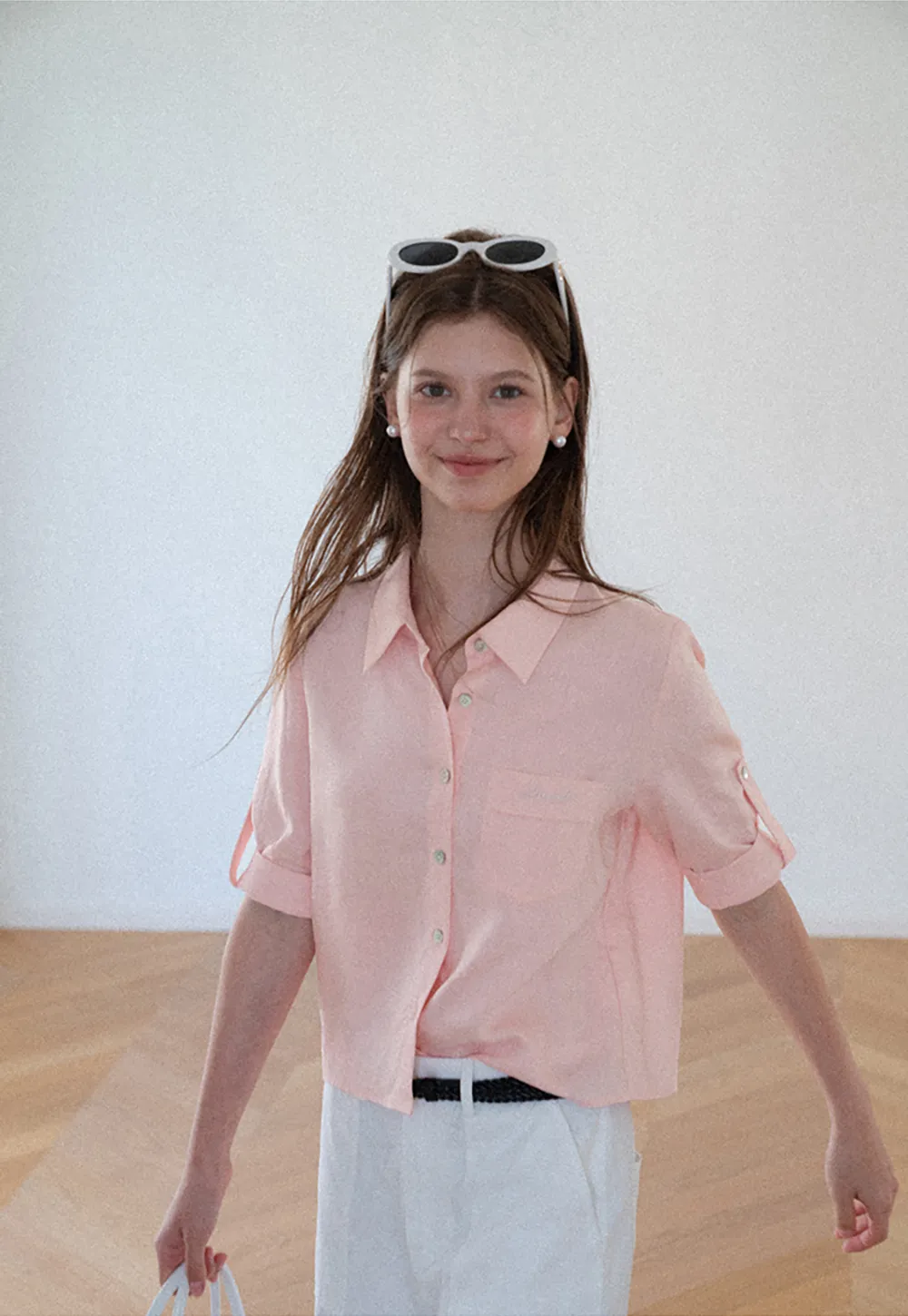 Short Sleeve Button Down Shirt with Roll Up Cuffs