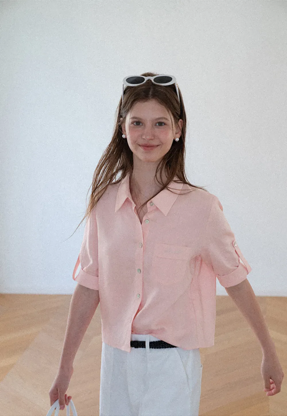 Short Sleeve Button Down Shirt with Roll Up Cuffs