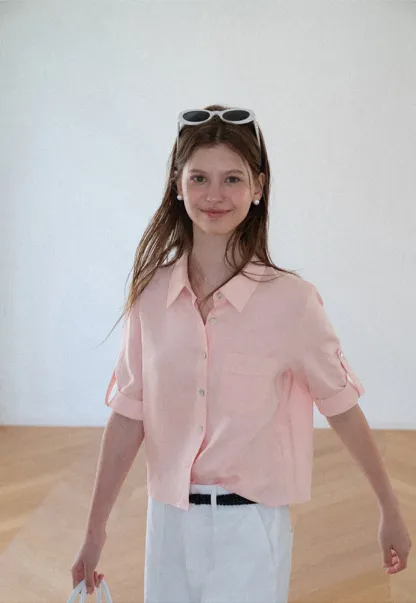 Short Sleeve Button Down Shirt with Roll Up Cuffs