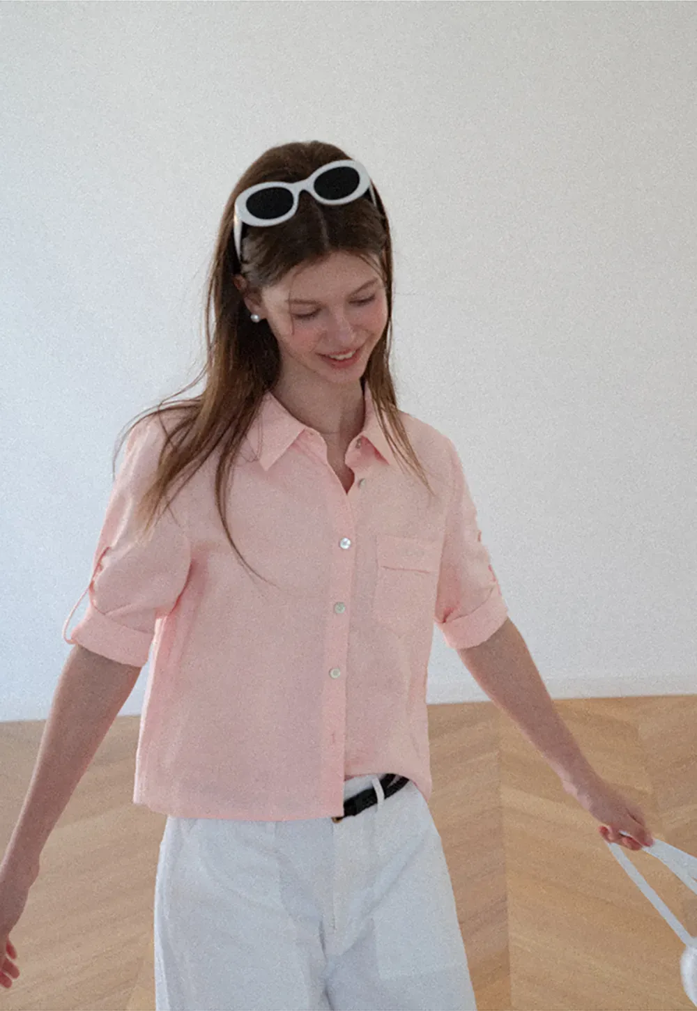 Short Sleeve Button Down Shirt with Roll Up Cuffs