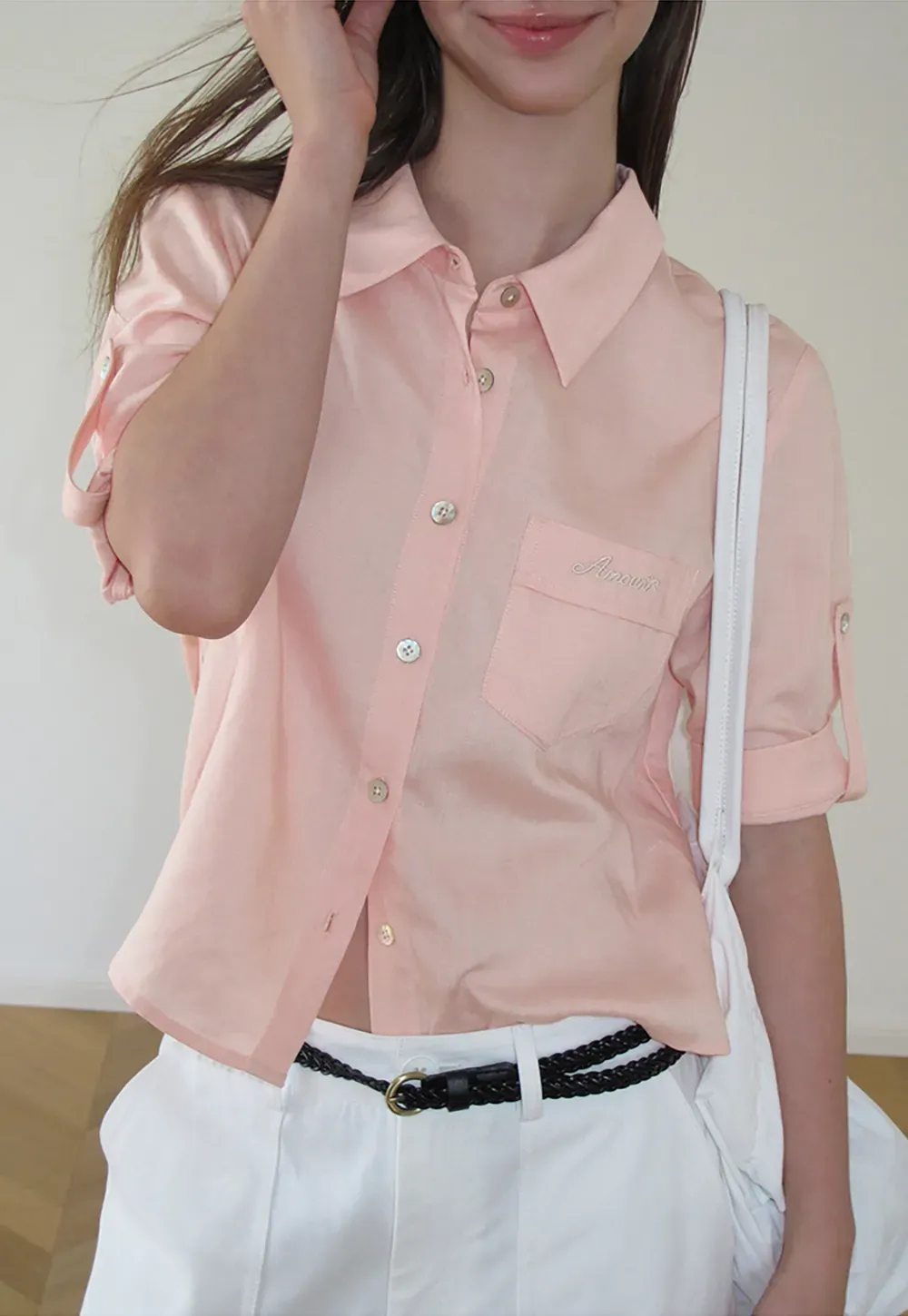 Short Sleeve Button Down Shirt with Roll Up Cuffs
