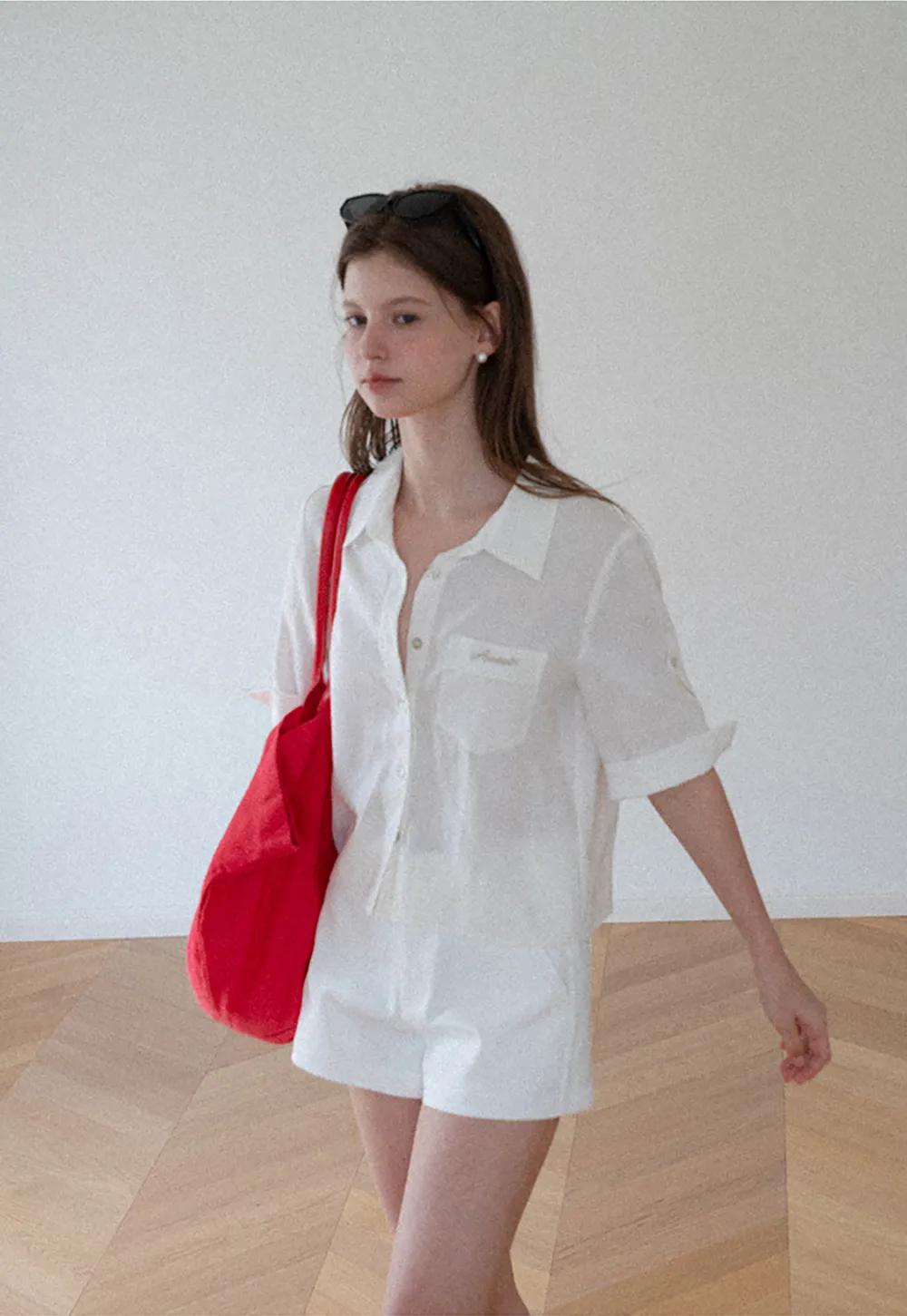 Short Sleeve Button Down Shirt with Roll Up Cuffs