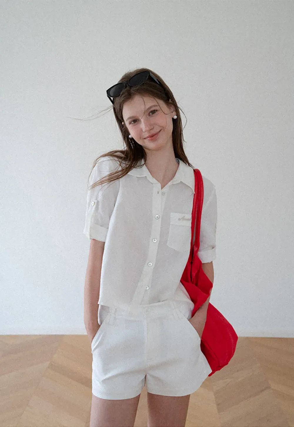 Short Sleeve Button Down Shirt with Roll Up Cuffs