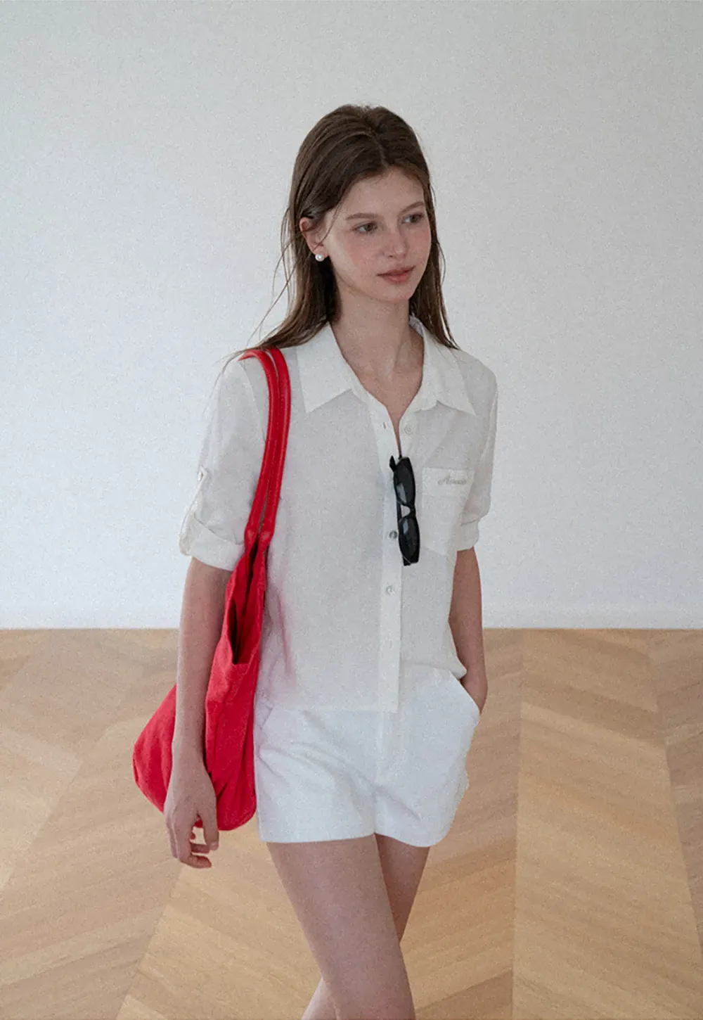 Short Sleeve Button Down Shirt with Roll Up Cuffs