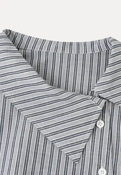 Striped Asymmetrical Collar Button Front Shirt