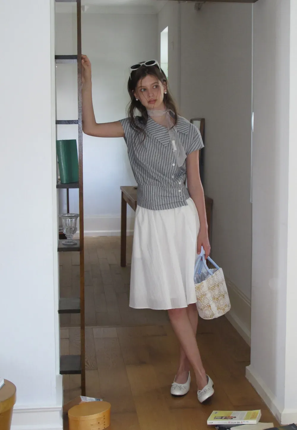 Striped Asymmetrical Collar Button Front Shirt