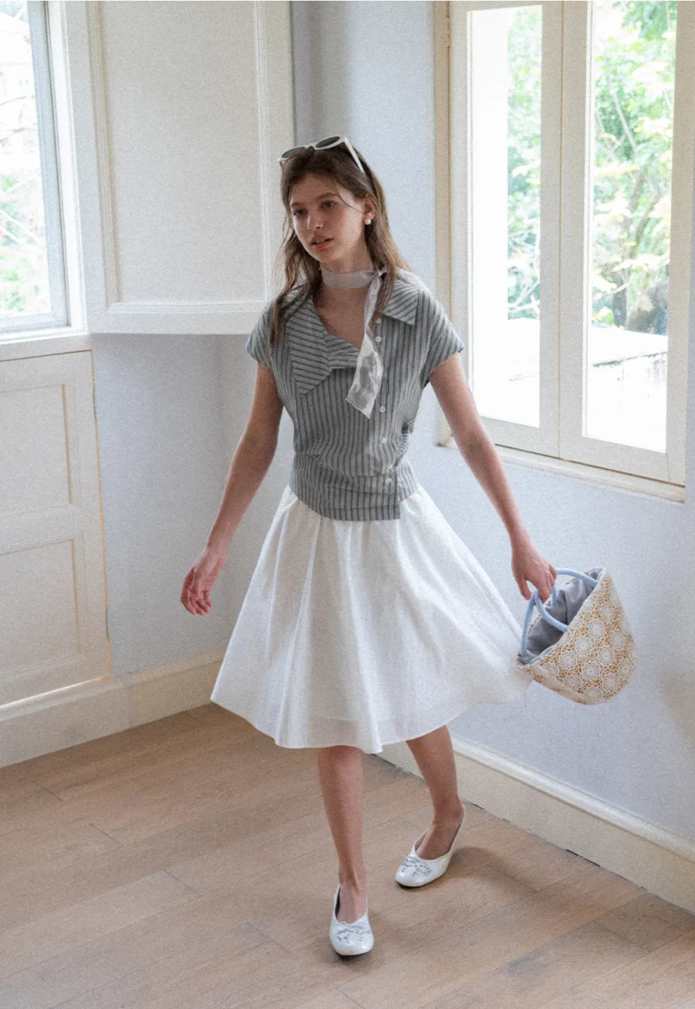 Striped Asymmetrical Collar Button Front Shirt