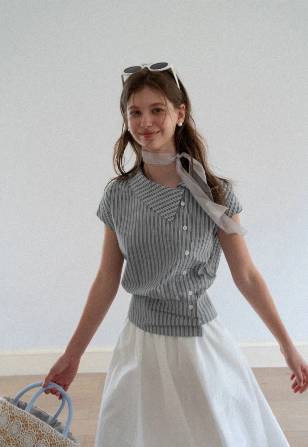 Striped Asymmetrical Collar Button Front Shirt