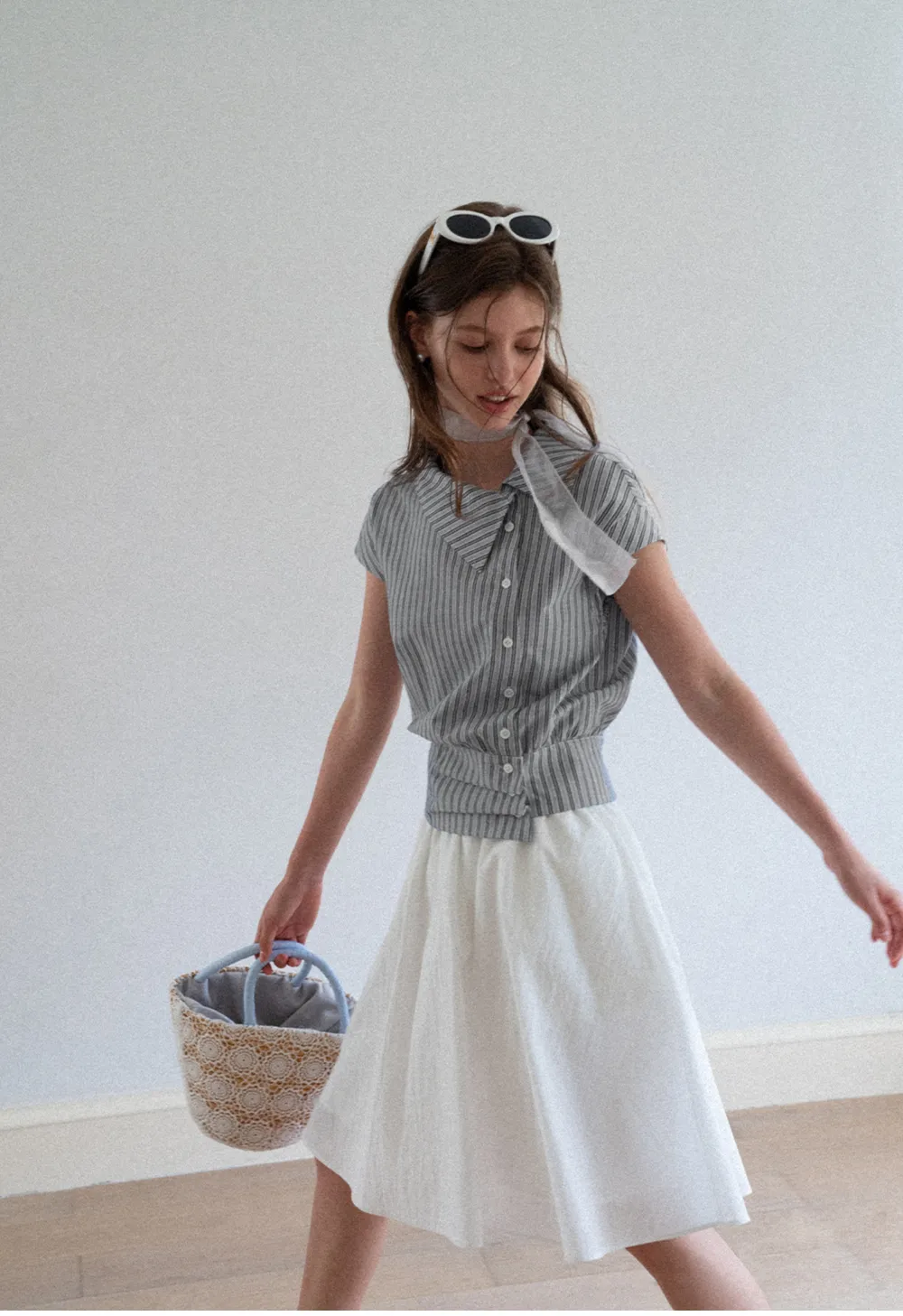 Striped Asymmetrical Collar Button Front Shirt