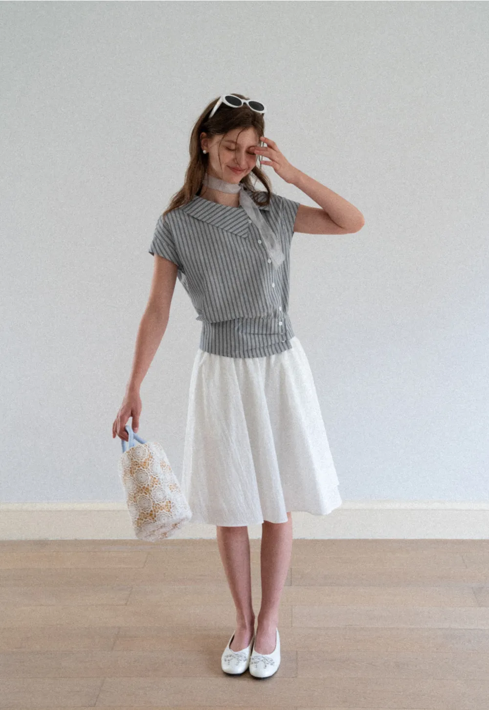 Striped Asymmetrical Collar Button Front Shirt