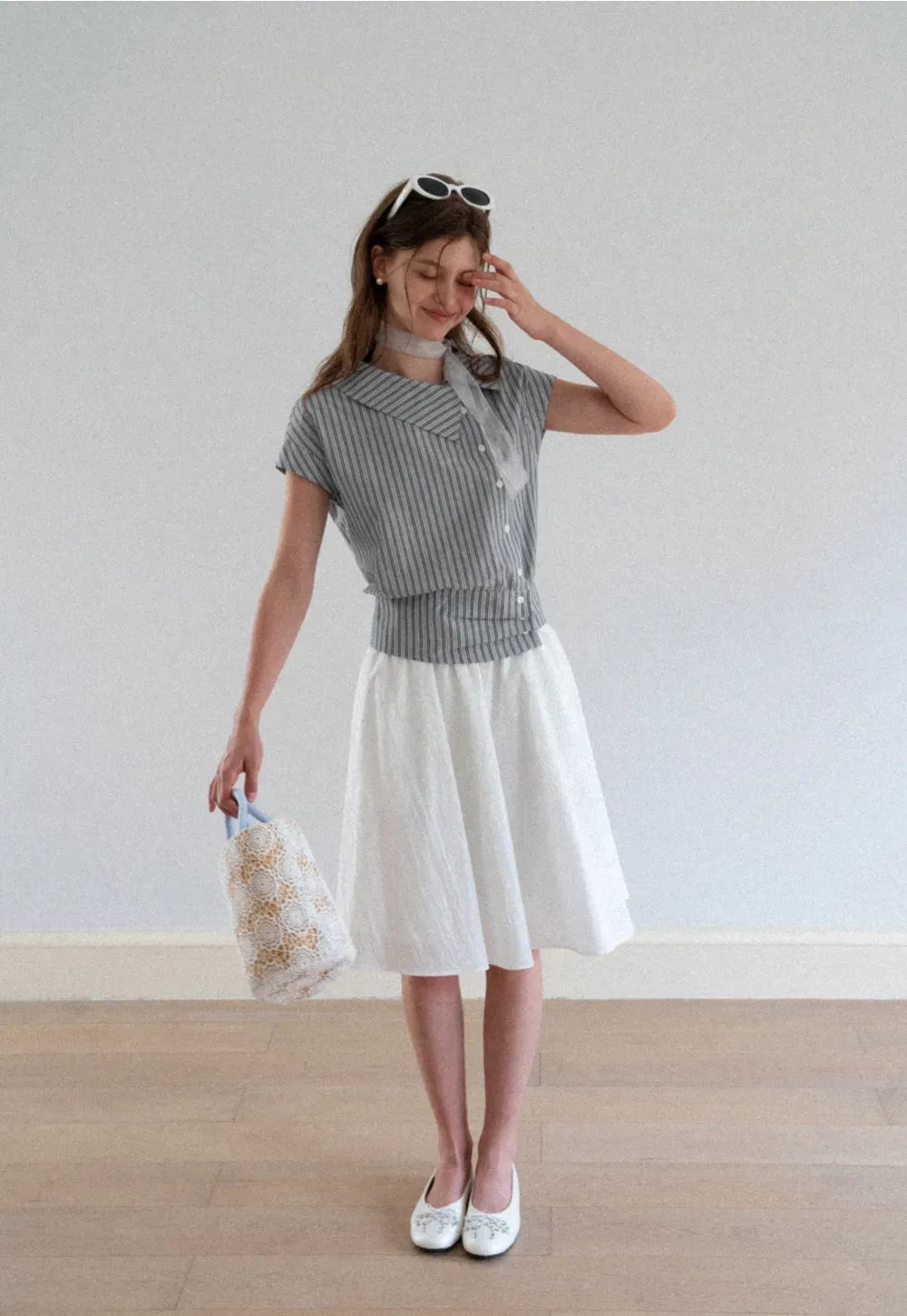 Striped Asymmetrical Collar Button Front Shirt
