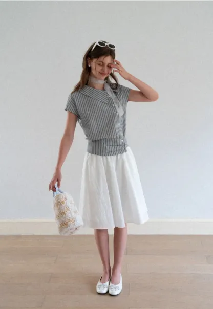 Striped Asymmetrical Collar Button Front Shirt