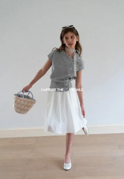 Striped Asymmetrical Collar Button Front Shirt