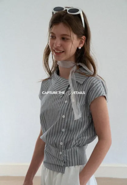 Striped Asymmetrical Collar Button Front Shirt