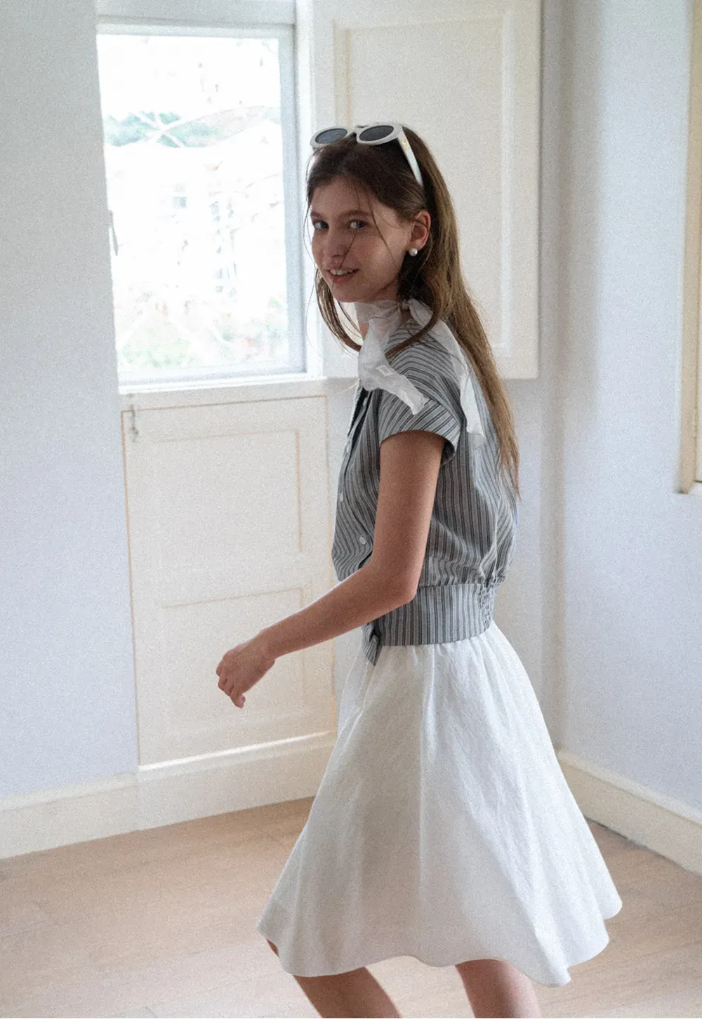 Striped Asymmetrical Collar Button Front Shirt