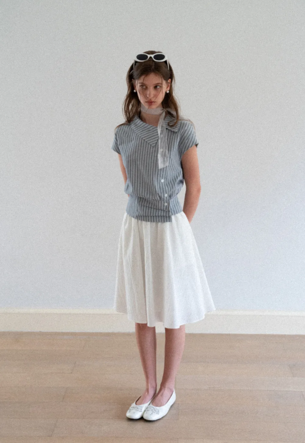 Striped Asymmetrical Collar Button Front Shirt